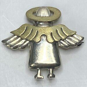 Vintage Sterling Silver & Brass Angel Brooch, 7.1g, 5/8” x 1.5” JR1116